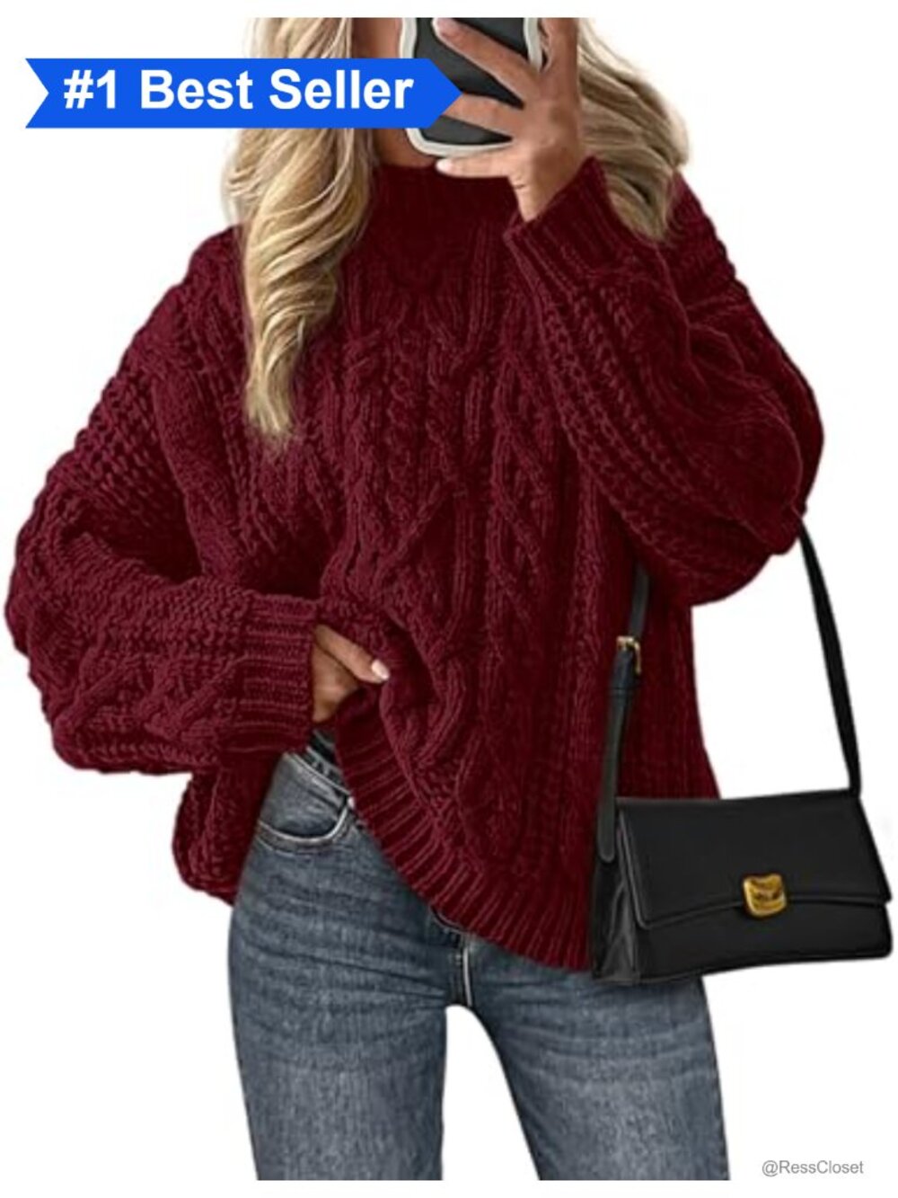 Oversized Chunky Cable Knit Crew Neck Pullover Sweater Long Sleeve